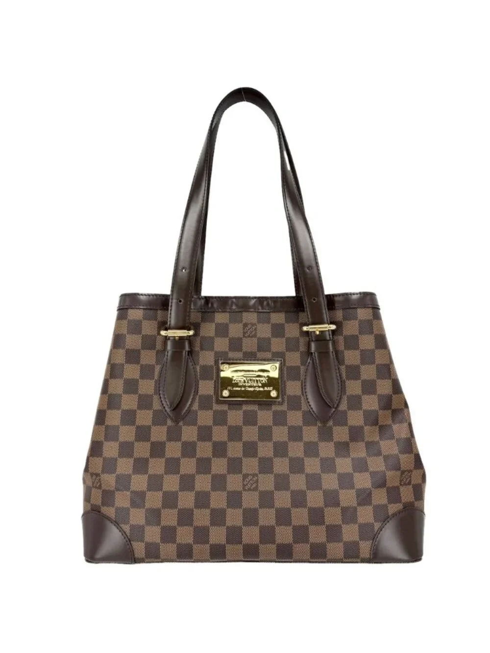 Louis Vuitton Tote Hampstead MM Handbag Shoulder Damier Canvas Brown Gold
